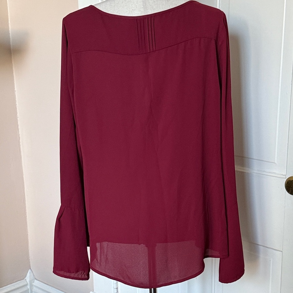 White House Black Market Burgundy LS Daylin Blouse - Picture 3 of 6